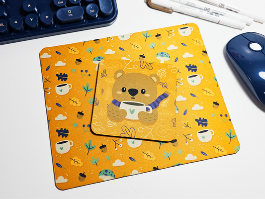 Autumn Bear Mousepad and Coaster Set