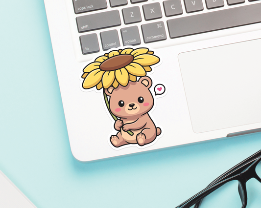 Bear Under Sunflower Sticker