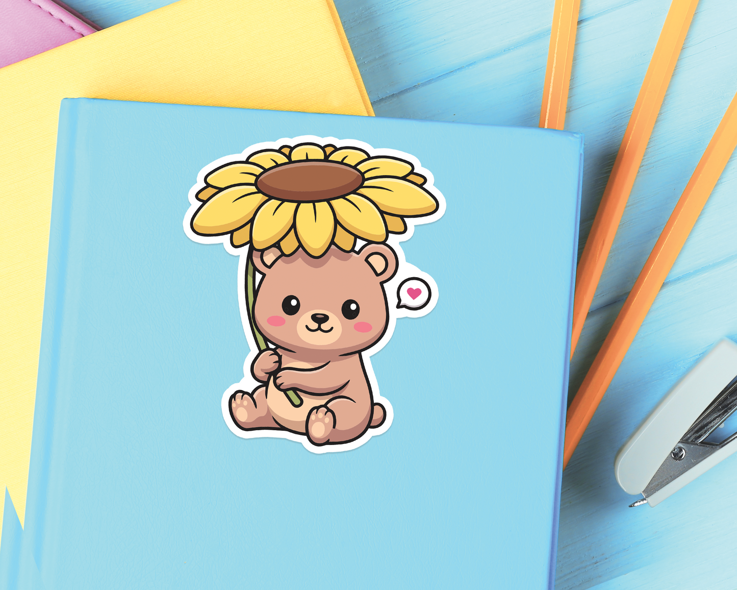 Bear Under Sunflower Sticker
