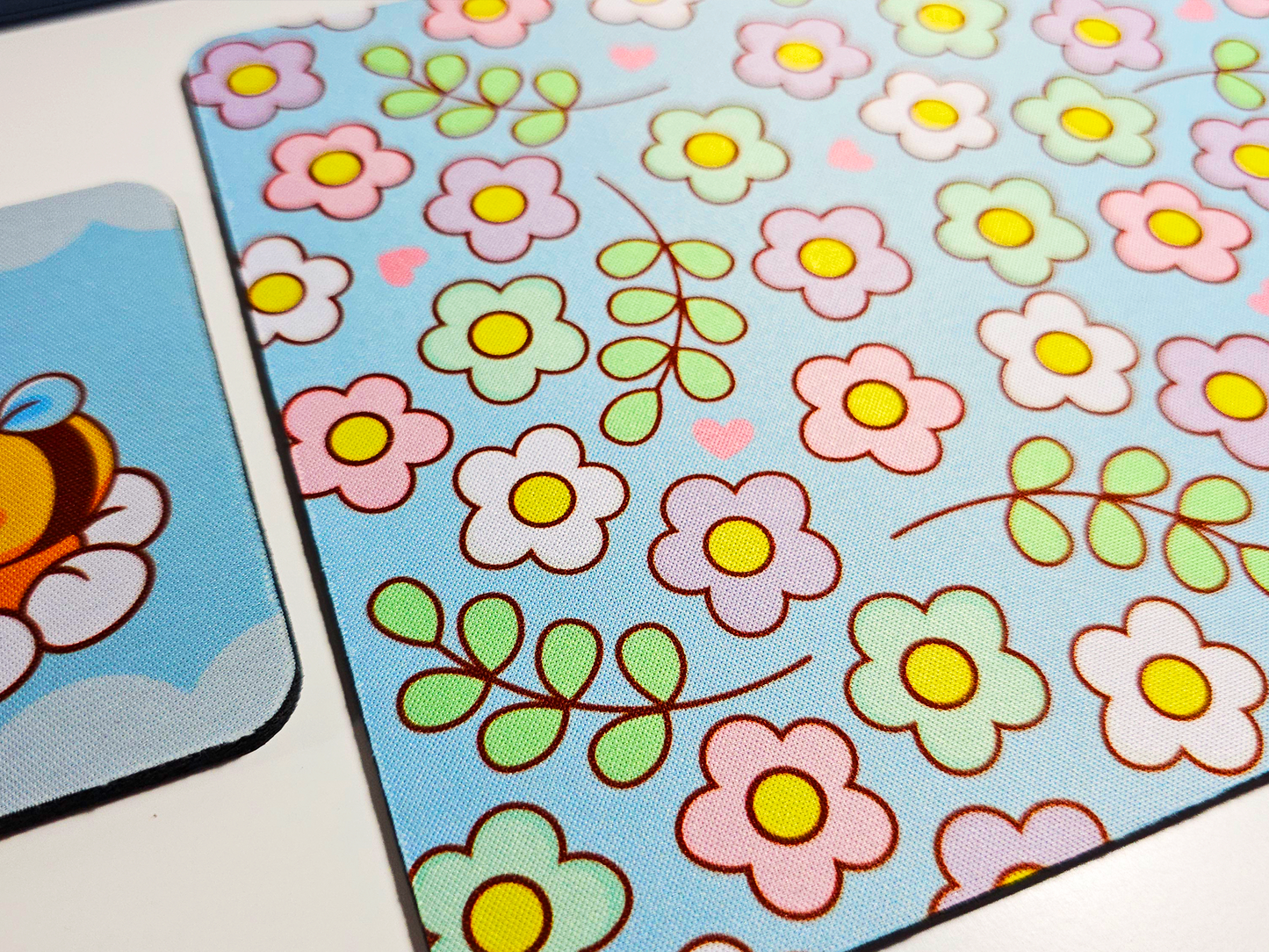 Bee and Flowers Mousepad and Coaster Set