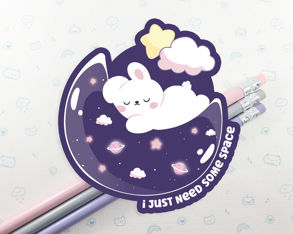 Bunny Need Space Holographic Stars Sticker