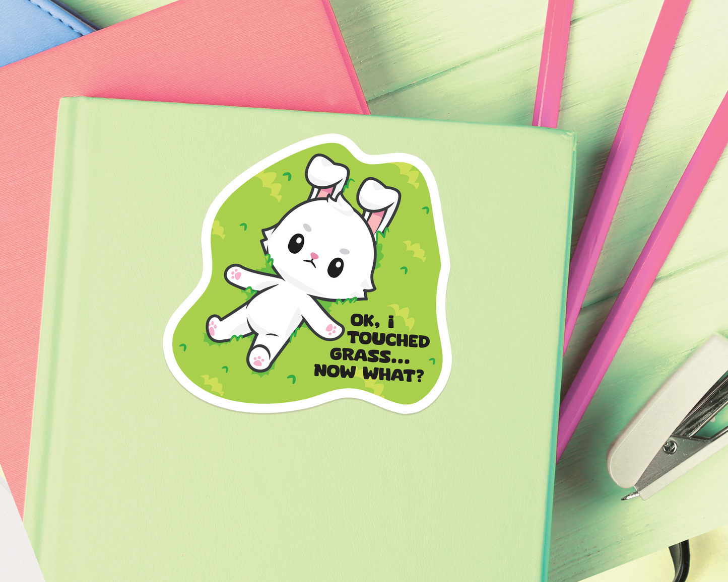 Bunny Touched Grass Sticker
