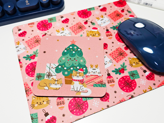 Cat Christmas Mousepad and Coaster Set