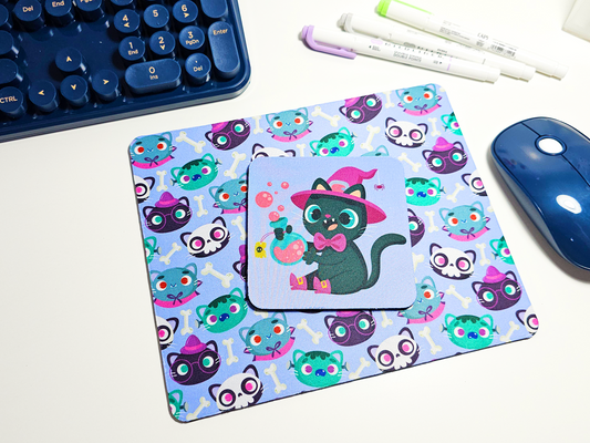 Cat Halloween Mousepad and Coaster Set