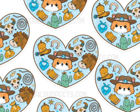Cat Cowboy Heart Sticker