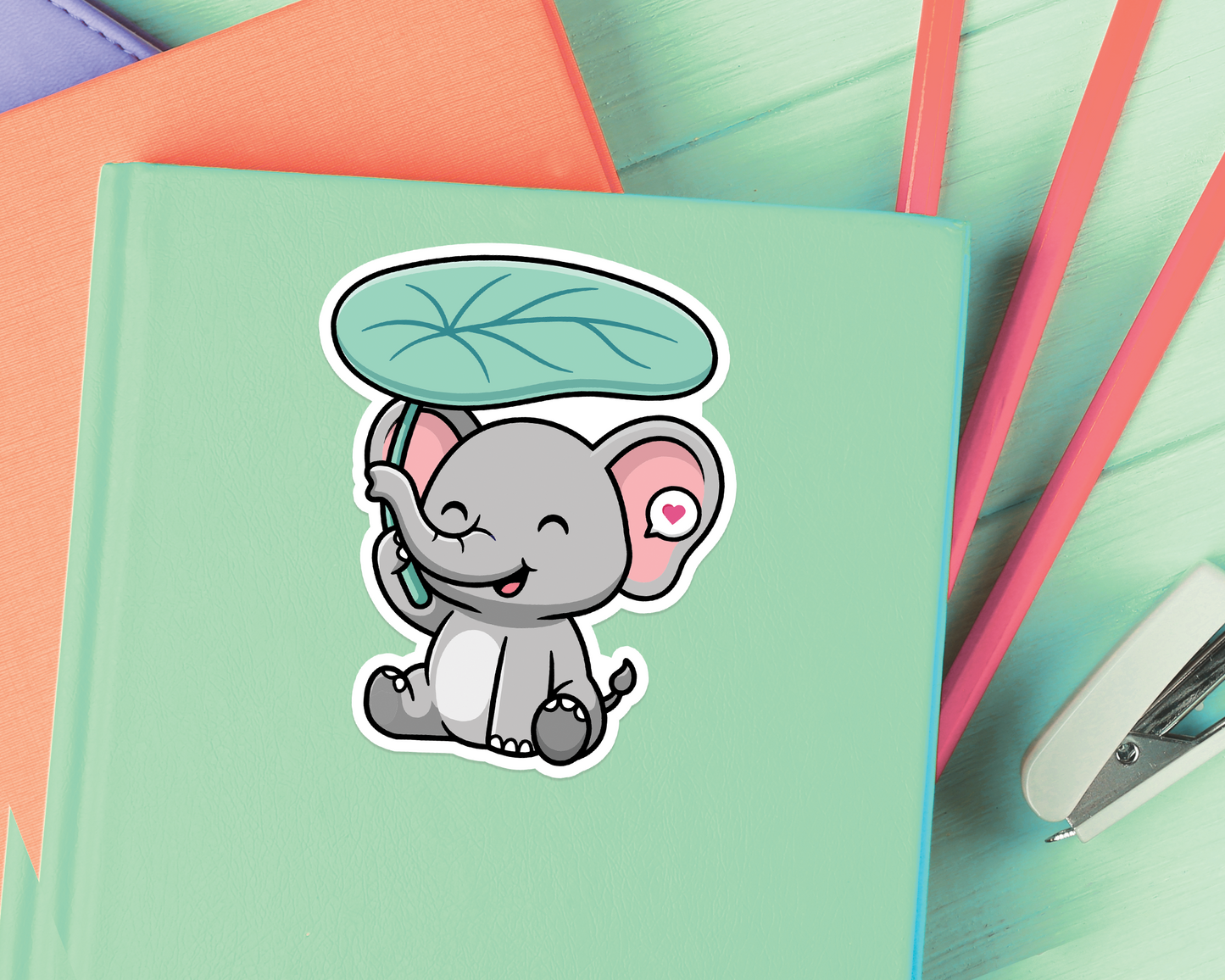 Elephant Under a Leaf Sticker