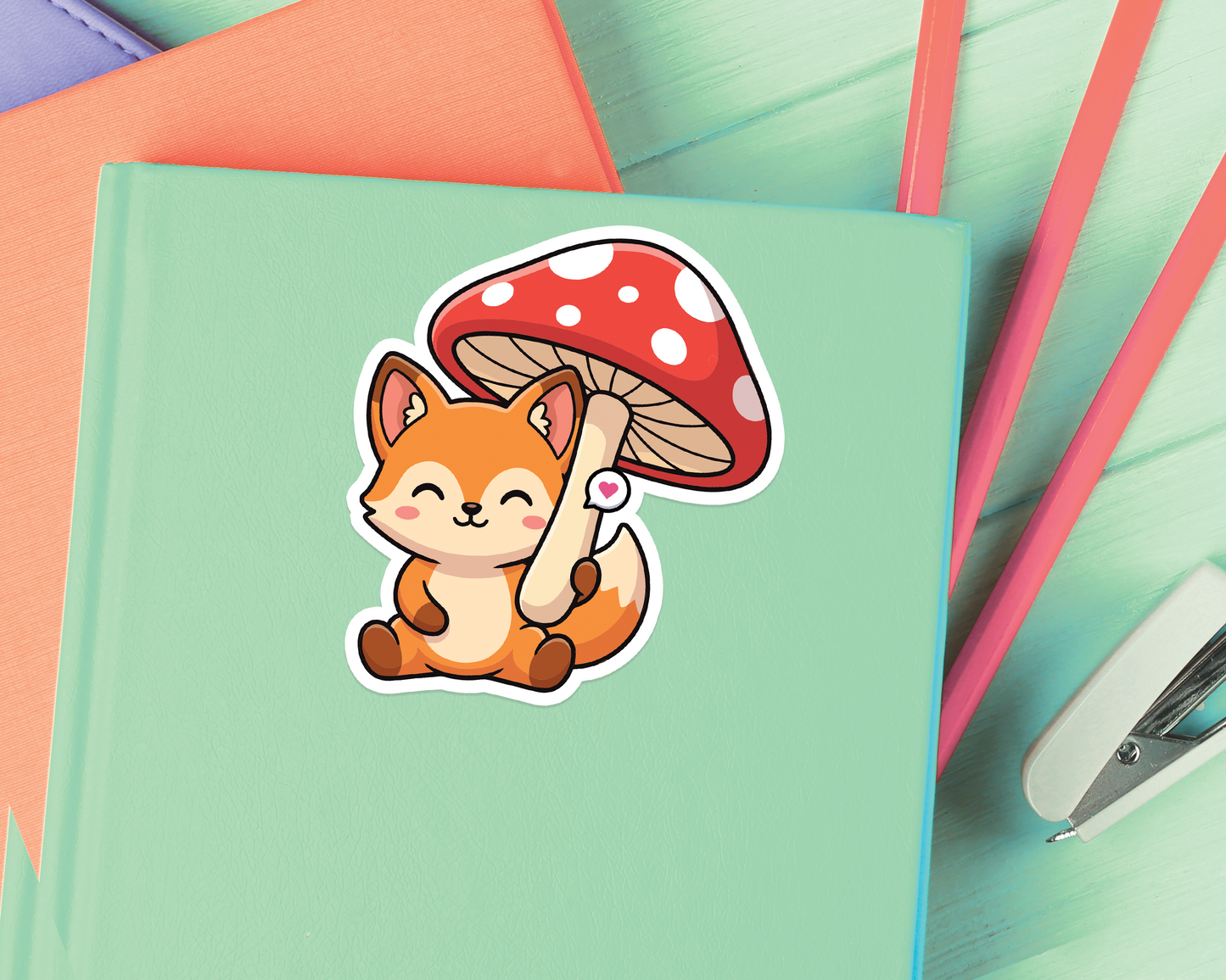 Fox Under Mushroom Sticker