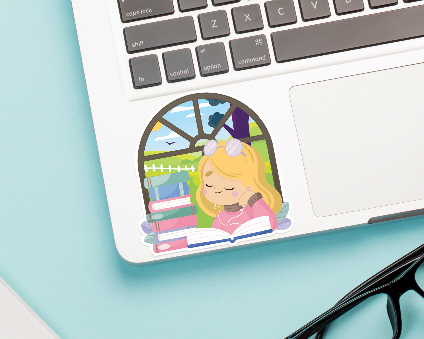 Reading Girl Blonde Hair Sticker