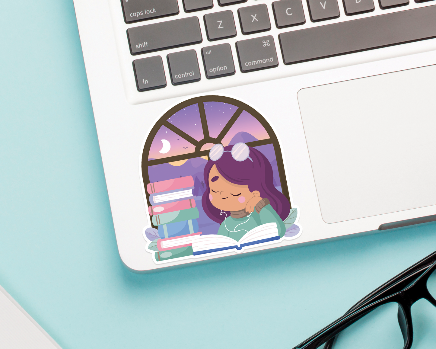 Reading Girl Purple Hair Sticker