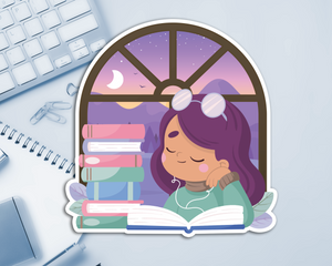 Reading Girl Purple Hair Jumbo Sticker