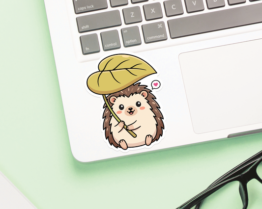 Hedgehog Under a Leaf Sticker