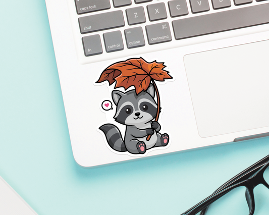 Raccoon Under Leaf Sticker
