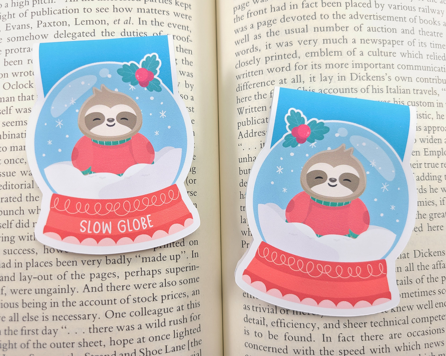 Christmas Sloth Snow Globe Magnetic Bookmark