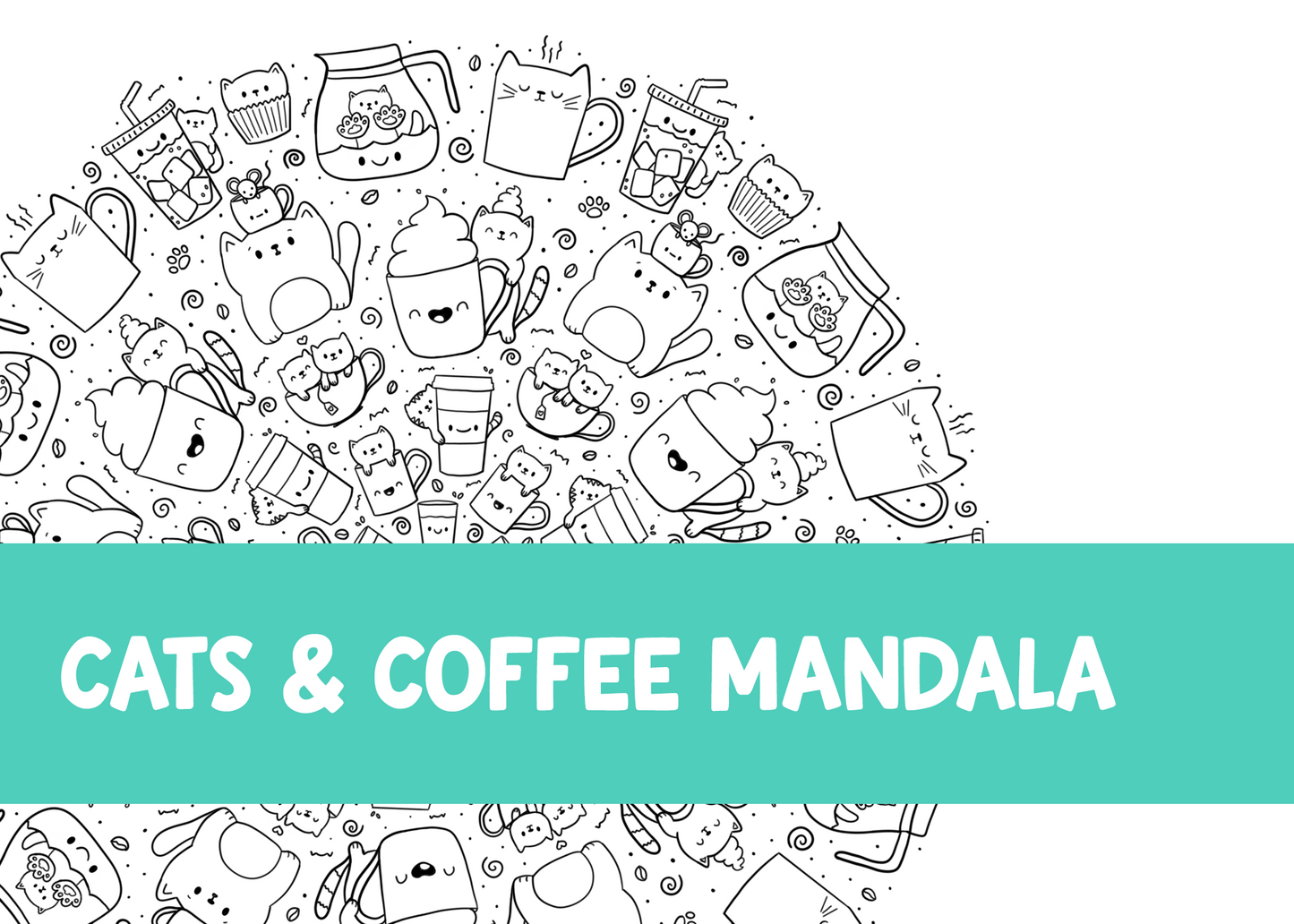 Coffee and Cats Coloring Page