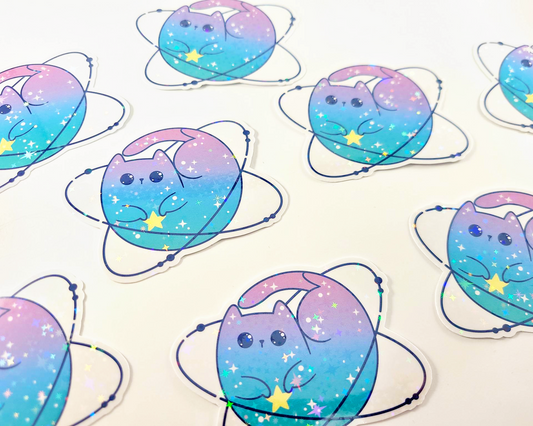 Cat Space with Star Holographic Stars Sticker