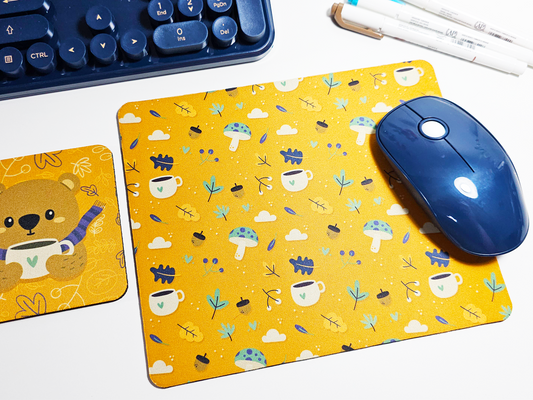Autumn Bear Mousepad and Coaster Set