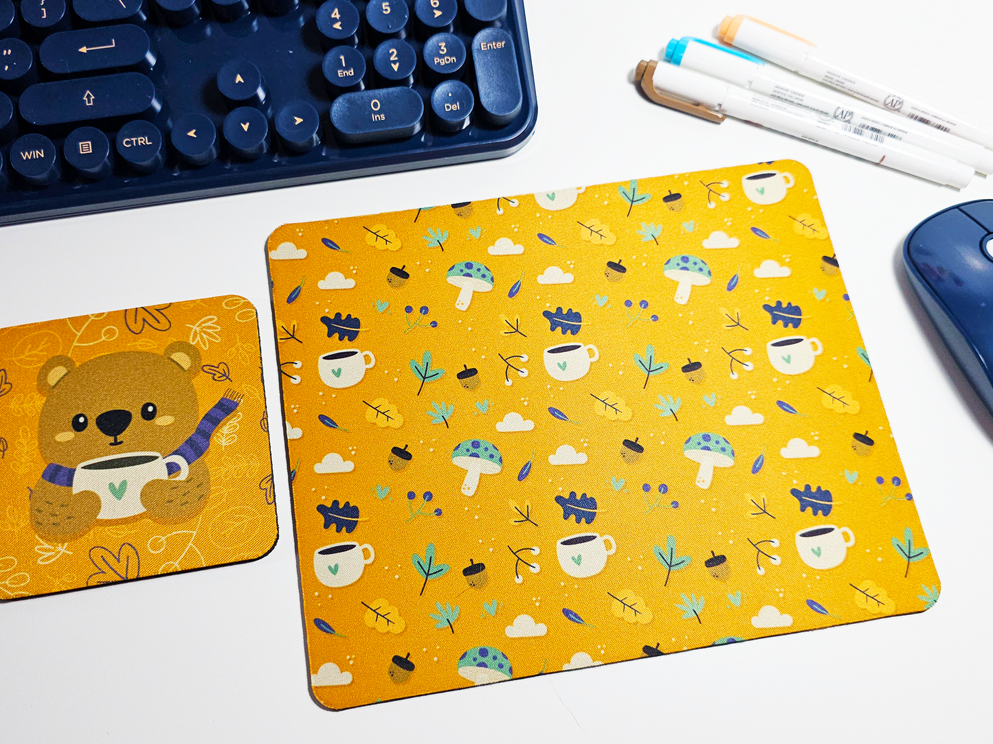 Autumn Bear Mousepad and Coaster Set