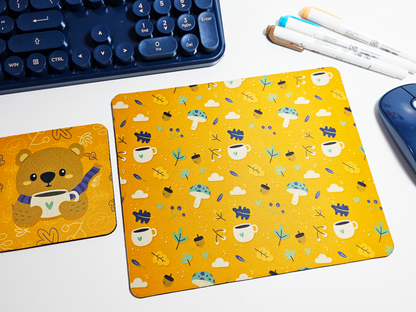 Autumn Bear Mousepad and Coaster Set