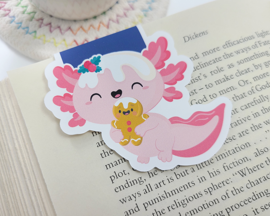 Christmas Axolotl Magnetic Bookmark