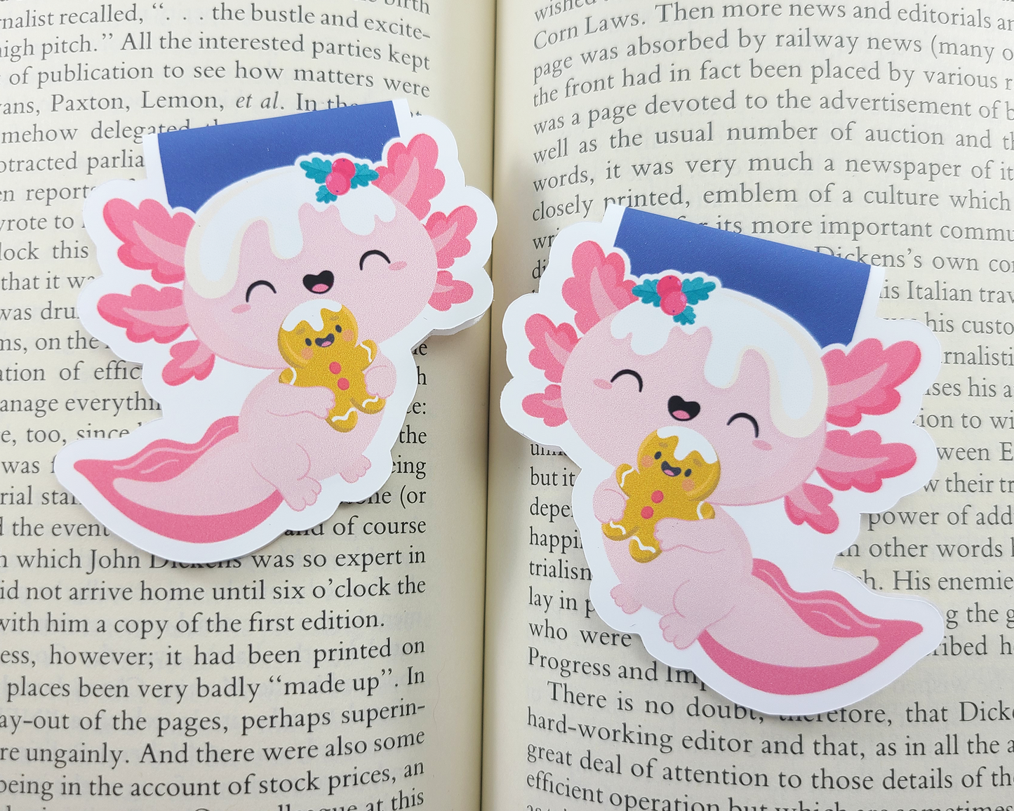 Christmas Axolotl Magnetic Bookmark