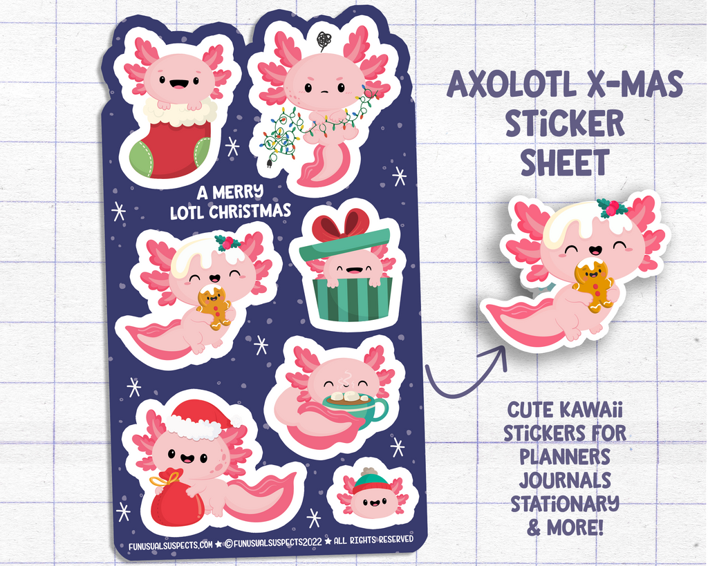 Christmas Axolotl Sticker Sheet