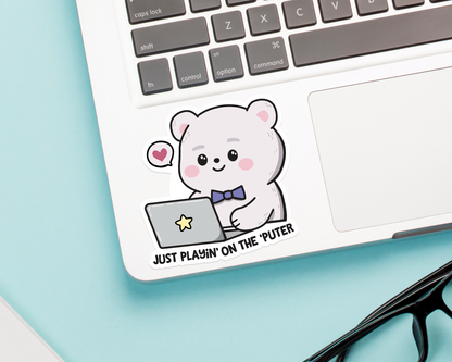 Bear Playin' on the 'Puter Sticker