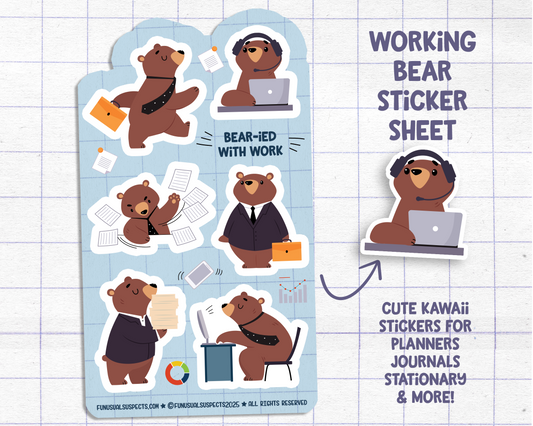 Bear At Work Sticker Sheet