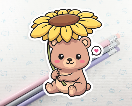 Bear Under Sunflower Sticker