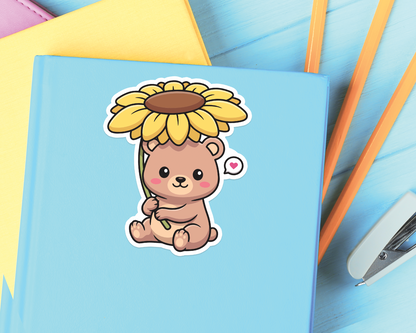 Bear Under Sunflower Sticker