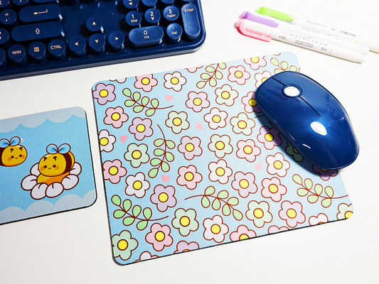 Bee and Flowers Mousepad and Coaster Set