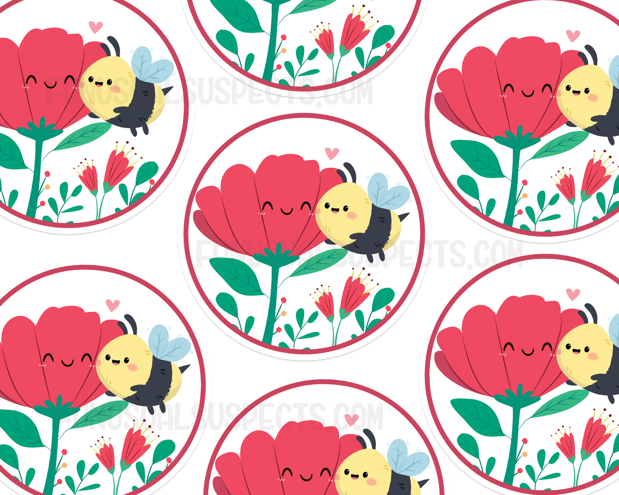Bee Red Flower Sticker