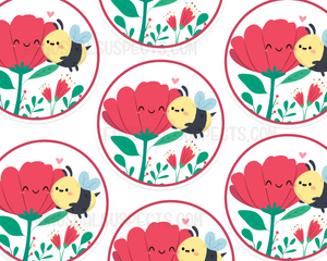 Bee Red Flower Sticker