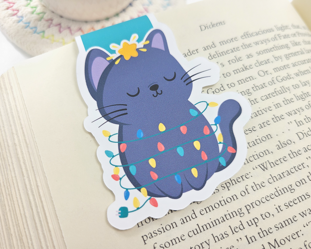 Christmas Cat in Lights Magnetic Bookmark
