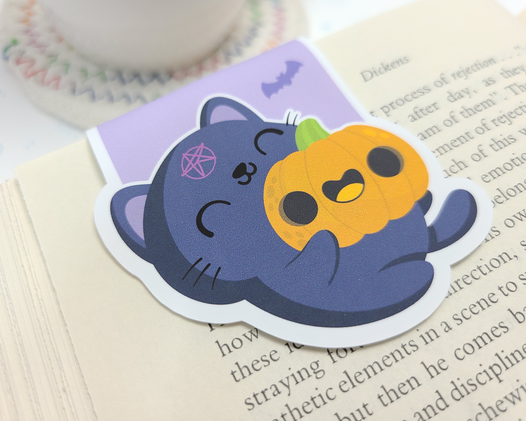 Halloween Cat with Pumpkin Magnetic Bookmark