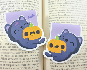 Halloween Cat with Pumpkin Magnetic Bookmark