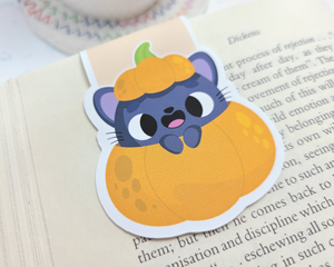 Halloween Cat In Pumpkin Magnetic Bookmark