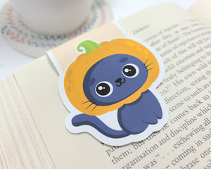 Halloween Cat Pumpkin Head Magnetic Bookmark