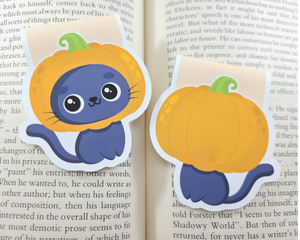 Halloween Cat Pumpkin Head Magnetic Bookmark