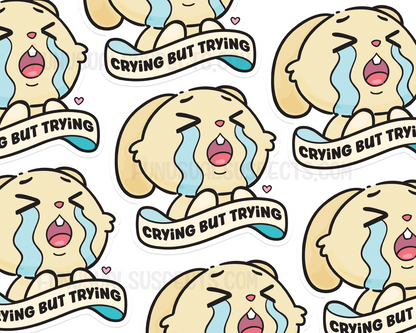 Bunny Crying But Trying Sticker