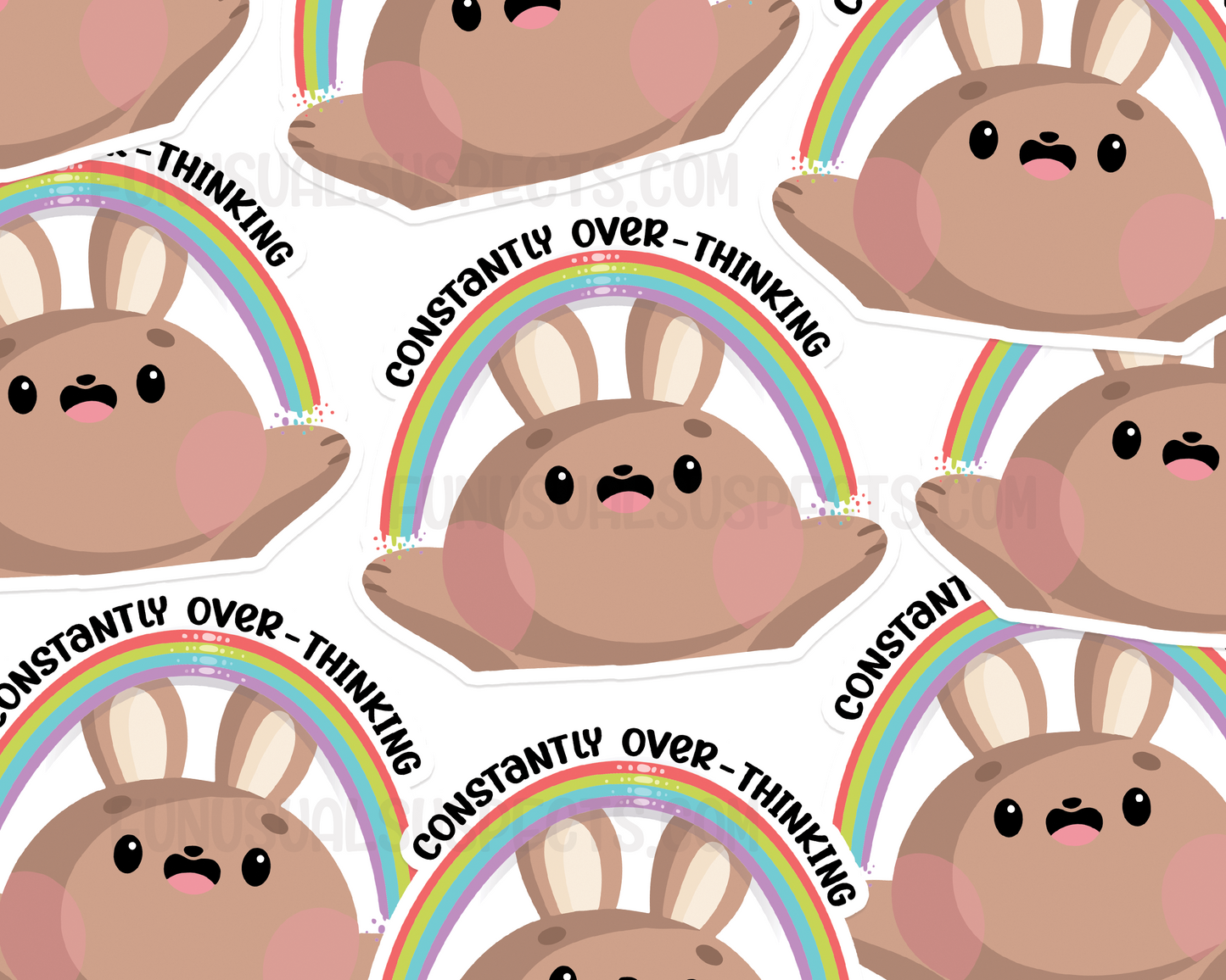 Bunny Over Thinking Rainbow Sticker
