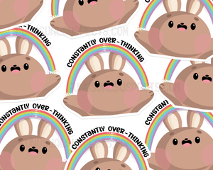 Bunny Over Thinking Rainbow Sticker