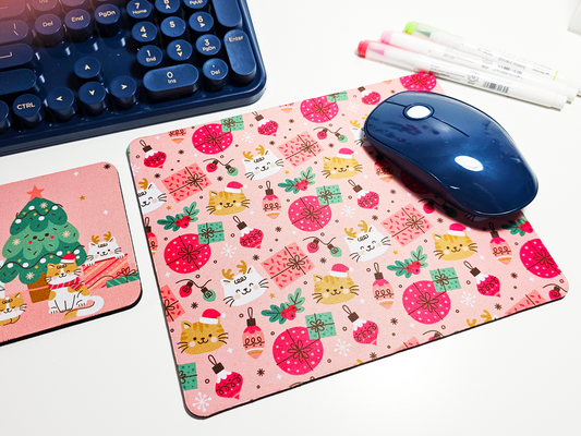 Cat Christmas Mousepad and Coaster Set