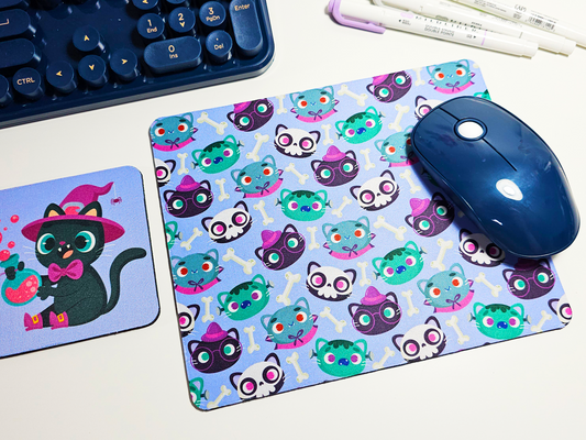 Cat Halloween Mousepad and Coaster Set