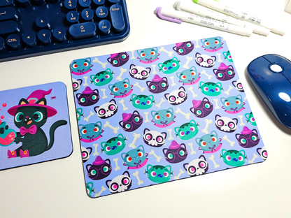 Cat Halloween Mousepad and Coaster Set