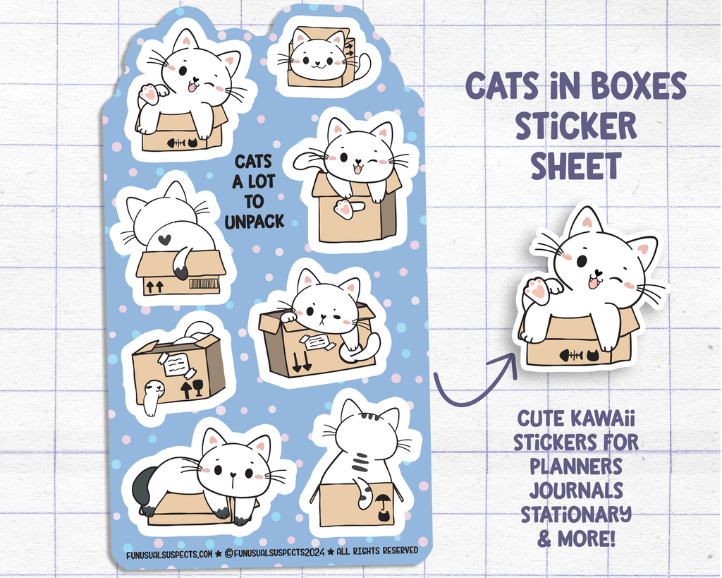 Cats In Boxes Sticker Sheet