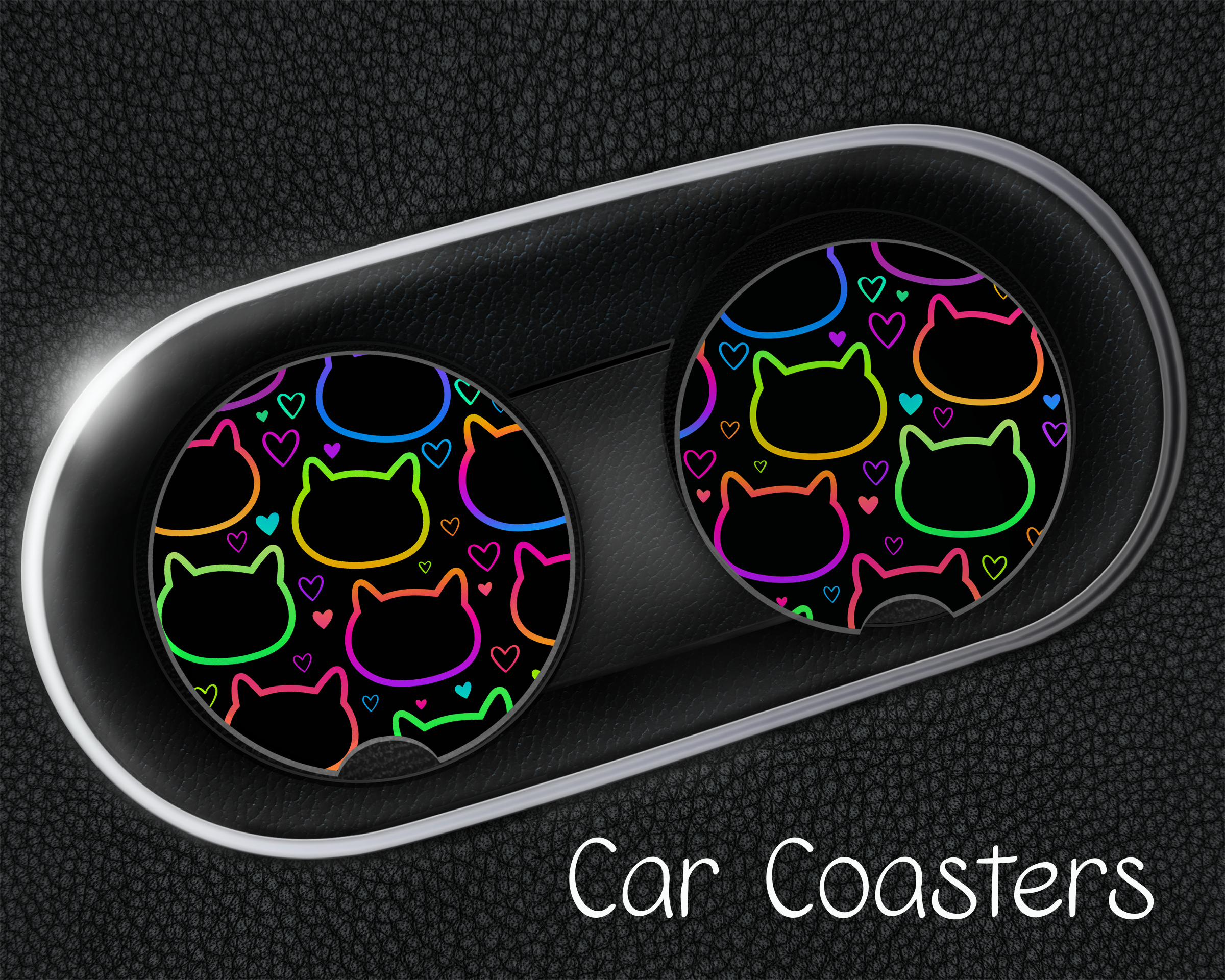 Neon Cat Car Coasters – FunUsualSuspects