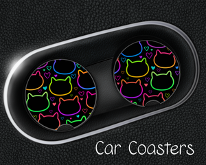 Neon Cat Car Coasters