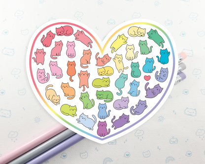 Cat Rainbow Heart Sticker