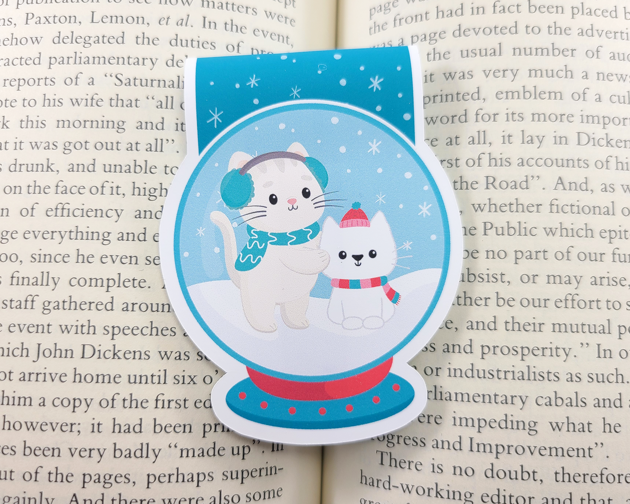 Cat Snowglobe Magnetic Bookmark