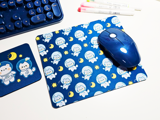 Cat Astronaut Mousepad and Coaster Set